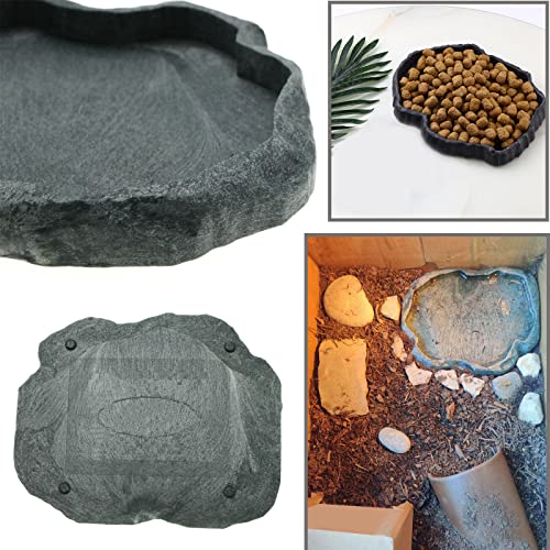 ECSiNG Reptiles Water Tray Tortoise Feeder Lizard Water Dish Resin Drinking Bowl for Tortoise Lizard Frog Terrapin Gecko Spider Scorpion Size M