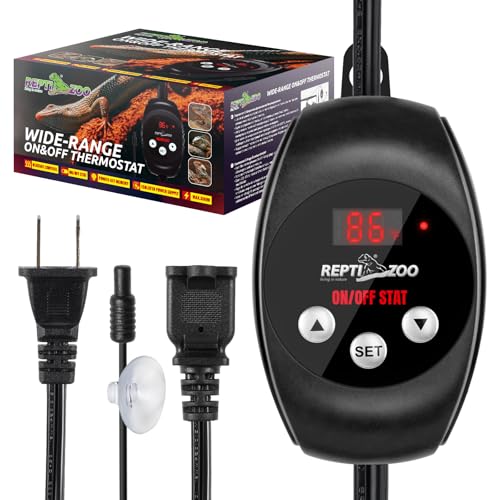 REPTI ZOO Reptile Thermostat Wide Range Temperature Controller Reptile Heat Pad Digital Thermostat Waterproof Seedling Heat Mat Thermostat for Turtles, Lizards, Frogs, Hermit Crabs, Snakes, Plants