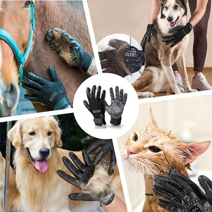 Pet Grooming Glove – Patented Rubber-Massage Shedding Bath & Hair Remover for Dogs, Cats & Livestock – Lightweight, Flexible, Secure Fit (Black) - color: Black