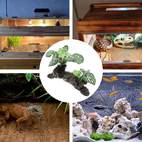 Ipetboom Fish Tank Plant Reptile Corner Branch Resin Climbing Tree Branch with Leaves Terrarium Plant Branches Fish Turtle Tank Decor for Snake Bearded Dragon Lizard Frog - size: Medium