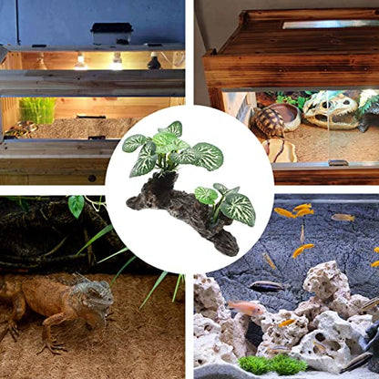 Ipetboom Fish Tank Plant Reptile Corner Branch Resin Climbing Tree Branch with Leaves Terrarium Plant Branches Fish Turtle Tank Decor for Snake Bearded Dragon Lizard Frog - size: Medium