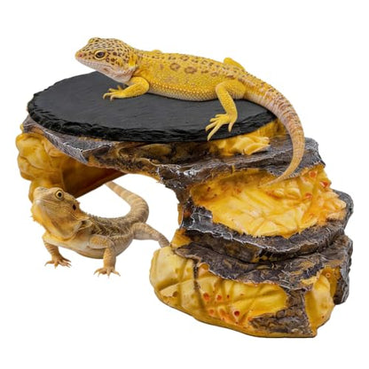 Reptile Basking Platform Gecko Hide Juvenile Beared Dragon Tank Accessories | 9.45"×5.31"×3.15",Resin,with a rock platform,Box packaging,Turtle habitat accessories,for Lizard Leopard Crested Gecko - style: style 3