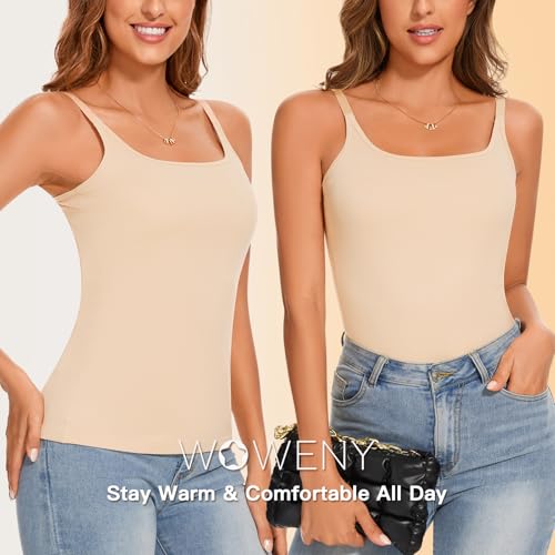 WOWENY Women's Thermal Tank Tops Sleeveless Underwear Tops Adjustable Straps Winter Camisole Fleece Shirts Warm Vest - color: Adjustable Straps-beige, size: Medium