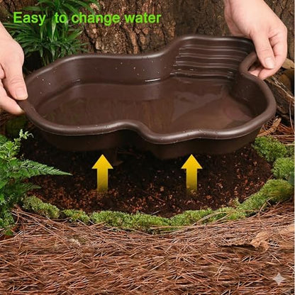 Extra Large Reptile Bathing Pool Reptile Feeding Dish Water Bowl with Ramp Aquarium Ornament for Gecko, Snake, Turtle, Bearded Dragon, Lizard Bath (Black)