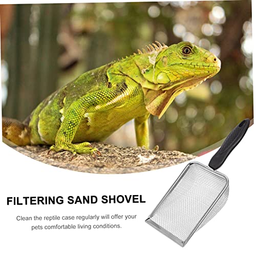 Milisten 1pc Box Climbing Pet Sand Excrement Shovel Stainless Steel Sand Sieve Stainless Steel Filtering Mesh Shovel Reptile Sand Substrate Scoop Reptile Litter Cleaner Reptile Supplies, Black