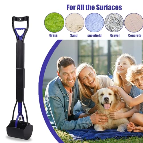 32'' Pooper Scooper for Large Small Dogs Heavy Duty, Long Handle Poop Scoop for Yard, Grass, Gravel, Dog Poop Grabber with High Strength Material and Durable Spring(Blue) - size: 1 Piece(32-inch length)Blue