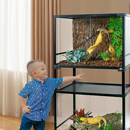 Double Stacked Reptile Tank, 24" x 18" x 44" Tall Reptiles Terrarium, Front Opening, Full Vision, Knock Down, 2 Pack 34 Gallon Glass Cage for Reptile, Bearded Dragon, Lizard, Snake, Gecko - size: 24" x 18" x 44"
