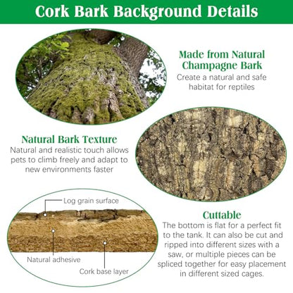 kathson 2PCS Thicker Cork Tile Background Bark 11.8”Lx7.9”Wx0.7”H Reptile Tank Backgroun Terrarium Background Natural Reptile Climbing Mat for Spider Gecko Lizard Chameleon Bearded Dragon Turtle Snake - size: 11.8 "L x 7.9" W x 0.7 "H