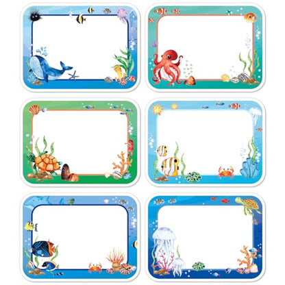 JarThenaAMCS 180 Pcs Ocean Animal Name Tag Stickers Under the Sea Nameplates Cartoon Marine Fish Self-Adhesive Label Decals for Back to School Students Teacher Desk Classroom - style: Ocean Sea
