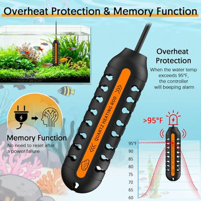 QZQ Aquarium Heater, 100W Adjustable Fish Tank Heater with Digital Display | External Temperature Controller, Submersible Turtle Tank Heater - size: 100W