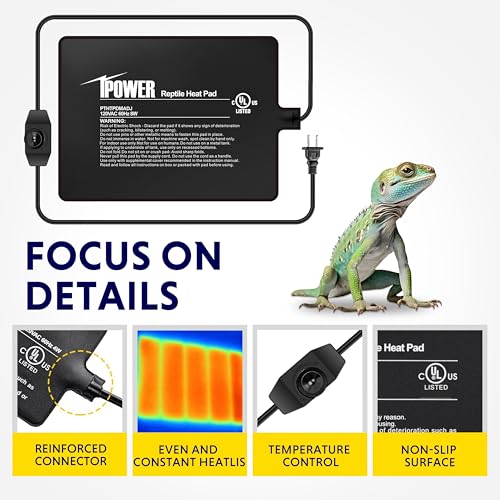 iPower 6x8 Inch Reptile Heating Pad, Under Tank Heater Warmer Heat Mat with Temperature Adjustable Controller Knob for Turtles, Lizards, Snakes - color: Black/Heat Pad With Adjust Knob, size: 6" x 8"