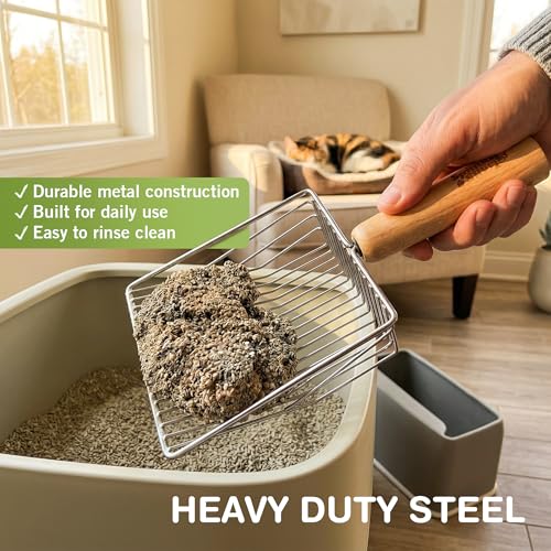 Sprinkle & Sweep: Litter Box Speed Shifter - 2 Pack - Metal Scoop, Comfortable Wood Grip, Washable Stand, Efficient Cleaning, Cat & Pet Maintenance - style: 2-Pack Sifter