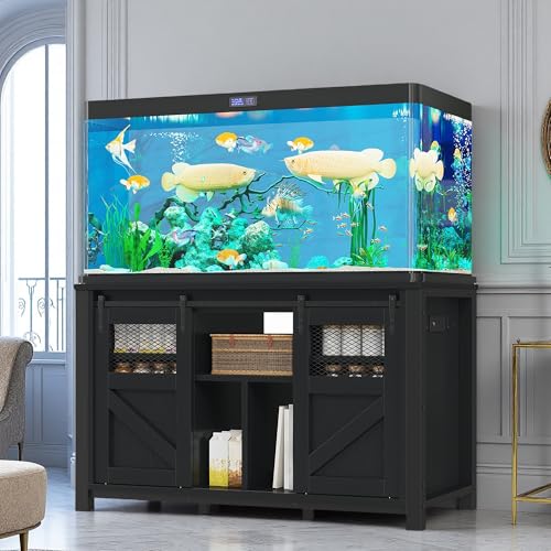 DWVO 120 Gallon Aquarium Stand with Power Outlets, Reptile Terrarium Table | Heavy Duty Metal Fish Tank Stand & Cabinet, with 1100LBS Capacity for Aquarium Accessories Storage, Black