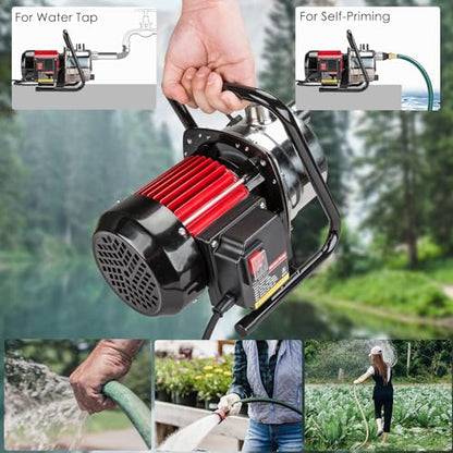 Water Transfer Garden Pump, 1.6 HP 1000GPH Portable Electric Shallow Well Jet Pump, Stainless Steel Sprinkler Pressure Booster Pump for Pool Draining, Lawn Fountain, Irrigation, Water Removal - style: 1.6HP