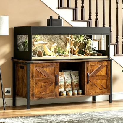 Saifu Reptile Tank Stand, 48"x24", 500 LBS Capacity, Rustic Brown | For 120-230 Gallon Terrariums, Fits Tall Enclosures or Stacked 4x2x2 PVC Tanks, Power Outlets, Cabinet Storage - color: Rustic Brown