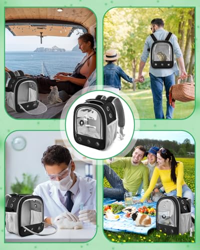 DBNESS Guinea Pig Carrier Backpack, Portable Rabbit Travel Carring Bag for Pet Bunny Chinchilla Bearded Dragon Hamster Parrot Outgoing Pouch Case with Water Bottle Holder & Detachable Pad (Black) - color: Black