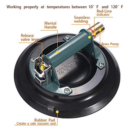 10" Vacuum suction cup for Granite & Glass Lifting, Glass Suction Cup Vacuum Lifter with Metal Handle and Brass Pump,760lbs Load Capacity (10" -Mental) - size: 10" 760lbs Capacity Suction Cup