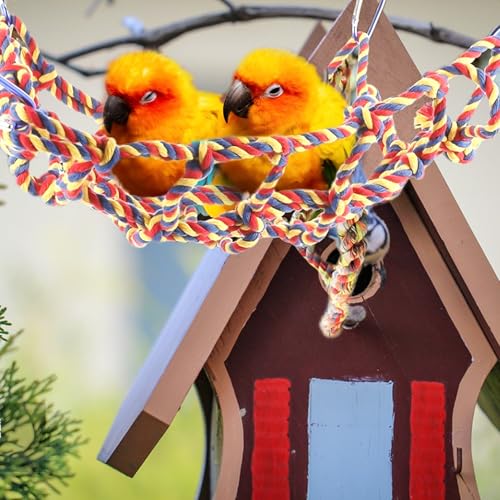 2 Pcs Rat Climbing Ropes for Cage Accessories - Bird Rope Rat Toys - 12.6 x 9.84 inch Hammock - Cotton Rope Bridge - Bird Ladder with 4 Silver Hooks - color: Mixed