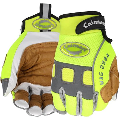 Caiman MAG, Multi-Activity Glove with Goat Grain Leather Patch Palm, Hi-Vis AirMesh Back, Pinch'd-Tip Fingers, Neoprene Knuckle, High-Vis Yellow/Gold, X-Large (2984-6) - size: X-Large