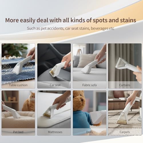 PUREBEAR Portable HandHeld Carpet Cleaner Machine, Spot Cleaner | 18Kpa Suction Power| Shampooer| Dual Tank| Upholstery| Couch, Car Seat, Rug, Mattress| 2 Cleaning Heads| Self Cleaning