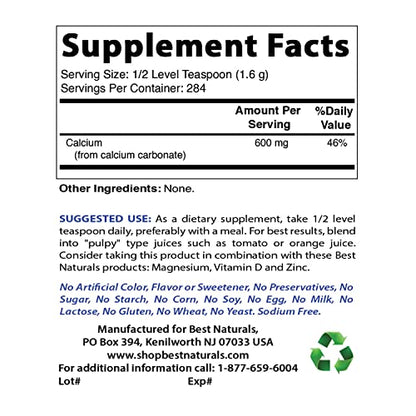 Best Naturals Calcium Carbonate Powder 1 Pound - Food Grade (16 OZ (Pack of 3)) - size: 16 Ounce (Pack of 3)