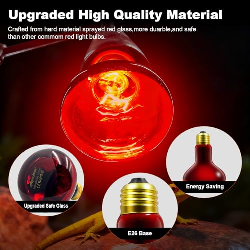 2 Pack Infrared Heat Lamp Bulbs, 100W Reptile Heat Emitter Infrared Basking Spot Light, Red Heat Lamp for Chickens Coop Reptile Pets Brooder Use - style: 100W Infrared Bulbs
