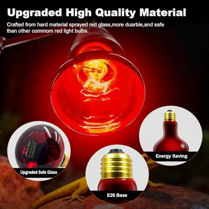 2 Pack Infrared Heat Lamp Bulbs, 100W Reptile Heat Emitter Infrared Basking Spot Light, Red Heat Lamp for Chickens Coop Reptile Pets Brooder Use - style: 100W Infrared Bulbs