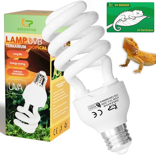UVB Light for Reptiles 10.0: Bearded Dragon UVB Light for Desert Habitats, 26W UVA UVB Reptile Light Bulb for Lizards Tortoises, Terrarium Compact Fluorescent Lamp-UVB Bulbs with Free UV Sensor Card - size: 6.5INCH-10.0