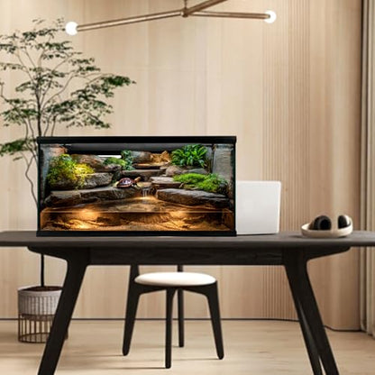 Reptile Glass Tank 20"*12"*10" Pre-Assembled Terrarium for Turtle,Hermit Crab,Bearded Dragon,Gecko,Lizard,Snake,Spider,Fish,Tarantula Enclosure with Top Screen Ventilation and Openning Door - size: 20*12*10inch