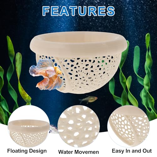 Floating Betta Cave & Hammock, Multi-Functional Hideout for Aquarium Beige - color: Beige