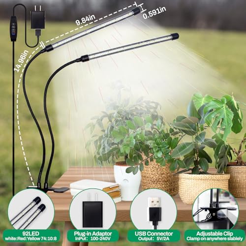 LEOTER Grow Lights for Indoor Plants - 84 LED Full Spectrum Clip Plant Growing Light (2 Heads Light) - size: 2 heads light
