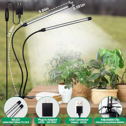 LEOTER Grow Lights for Indoor Plants - 84 LED Full Spectrum Clip Plant Growing Light (2 Heads Light) - size: 2 heads light