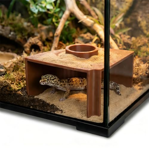 Reptile Corner Underground Cave Viewing Hide, Aquariums & Terrariums Decor, Hognose Snake, Corn Snake, Leopard Gecko Hideout Reptile Habitat Tank Enrichment (Brown)
