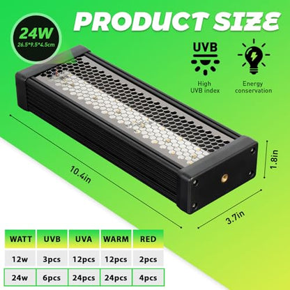HNRLOY Reptile UVB LED Light Full Spectrum,10Inch UVA/UVB LED Reptile Light for Bearded Dragons,Chameleons,Turtles,Lizards,Geckos,Snakes, Adjustable Timer, Dimmable Reptile Lamp with 3 Lighting Modes - size: 10Inch