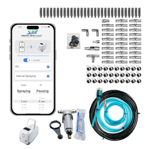 App Controlled High Pressure Misting Mister System Kit 1000 PSI Stainless Steel Tubing DIY Patio Greenhouse (100' w/ 50-008" Nozzles for Very Hot Dry Climates, Stainless Steel) - style: 100' w/ 50- 008" Nozzles For Very Hot Dry Climates