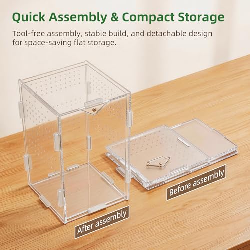 Portable Acrylic Jumping Spider Terrarium with Magnetic Lock 4.7×4.7×7.9" | Ventilated design; secure magnetic lock closure. Designed for small reptiles & insects. Lightweight for travel and display - size: 4.7×4.7×7.9 Inch