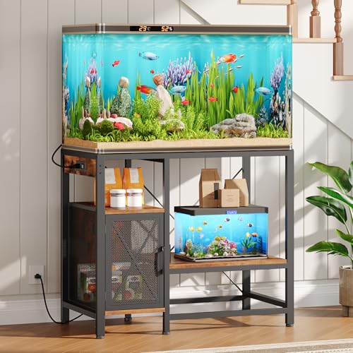 MAHANCRIS 40-50 Gallon Fish Tank Stand, Aquarium Stand with Power Outlet and Storage Cabinet, Heavy Duty Tank Stand Suitable for Turtle Tank, Reptile Terrarium, for Home Office, Rustic Brown FTHR50E01 - color: Rustic Brown, size: 40-50 Gallon