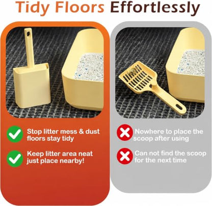 2 in 1 Cat Litter Scoop with Holder Stand Cat Stuff Cat Scooper for Litter Box Cat Accessories Cat Supplies Kitty Yellow - color: L-Yello