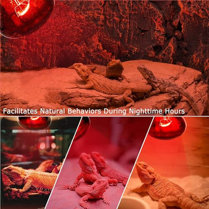 60W Infrared Red Reptile Heat Lamp Bulb, Basking Spot Light | Red Heat Emitter, Provides Gentle Heating for Reptiles, Bearded Dragons, Lizards, Snakes & Terrariums, E26 Base, 2-Pack - color: Red-infrared Heat Lamp, size: 60 Watts