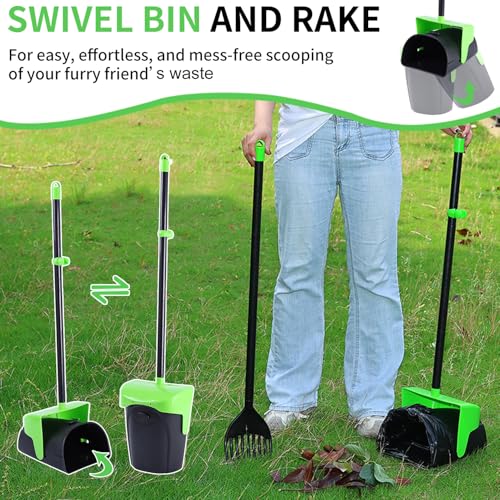 ienjoyed Pooper Scooper Large Swivel Bin & Rake with 160 Waste Bags,Heavy Duty Dog Pooper Scooper with Bag Attachment for Dogs, Long Handle Poop Scooper with Lid for Yard, Grass, Gravel(Green) - color: Green1