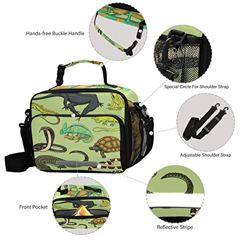 Snakes Lizard Chameleon and Turtle Animal Lunch Bag, Cooler Lunch Tote Box Insulated Lunch Bags Food Container for Men Women Kids