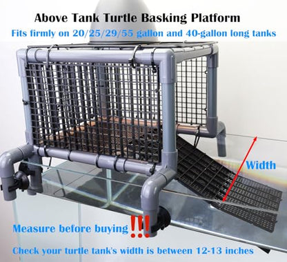 Above-Tank Turtle Basking Platform – Large Loft with Non-Slip Ramp & Drying Area for Aquatic Turtles, Sturdy Tank Topper Fits 20/25/29/55 Gal - size: Large (fits 12‑13 inch wide turtle tanks)