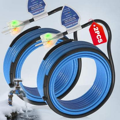 MAXKOSKO 2 Pack 6ft Dual Lights Self Regulating Heat Tape for Water Pipes | Heat Trace Cable with Thermostat, Heating Cable Freeze Protection for Metal & Plastic Pipes,Keeps Water Flowing at -40°F,120V