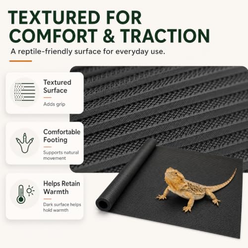 Arbitrary Cutting Terrarium Reptile Carpet, Reptile Mat, Bearded Dragon Tank Accessories Flooring, Bearded Dragon, Leopard Gecko Substrate, Snake,Tortoise Bedding Black 17.5“× 79”