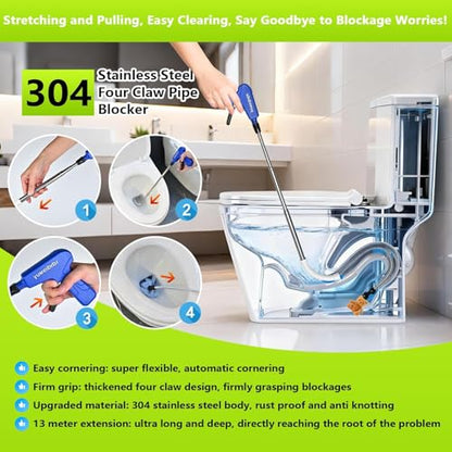 Toilet Snake Drainage Blockage Remover - Flexible Gripper to Retrieve Lost Items & Clean Minor Blockages - Quick Fix for Drain Problems，An Economical Solution for Every DIY Plumber