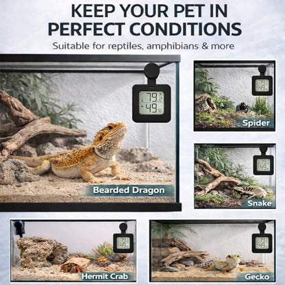 Magnetic Reptile Thermometer Hygrometer,Large Screen °F/°C Digital Temp&Humidity Gauge for Terrarium Tank Enclosure,for Gecko,Bearded Dragon,Snake,Tortoise,Hermit Crab,Jumping Spider (1 Black) - color: 1 Black