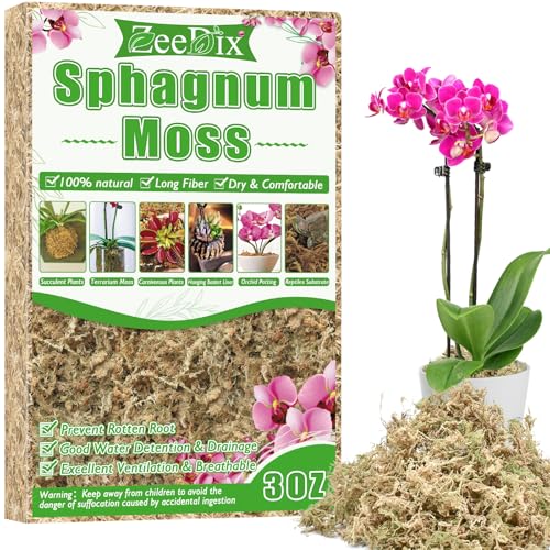 4 qt Sphagnum Moss for Indoor Plants, Natural Dried Long Fiber Moss for Orchid Repotting, Carnivorous Plants, Succulents, Monstera, Flower & Reptile Terrariums Habitats (3 oz) - size: 3oz