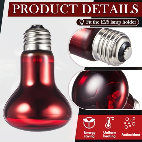 6 Pack 75 W Reptile Heat Bulbs Red Heat Lamp Bulb Infrared Lamp Red Basking Light Bulbs for Reptiles, Bearded Dragon, Lizard, Tortoise, Chickens, Leopard Gecko, Amphibian, Pets - color: Infrared