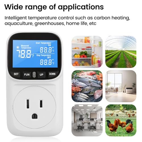 Diymore Digital Thermostat Controller, 1800W 120V/15A, -104°F to 210°F, Heating & Cooling Mode for Incubator, Greenhouse, Reptile Tank, Pool
