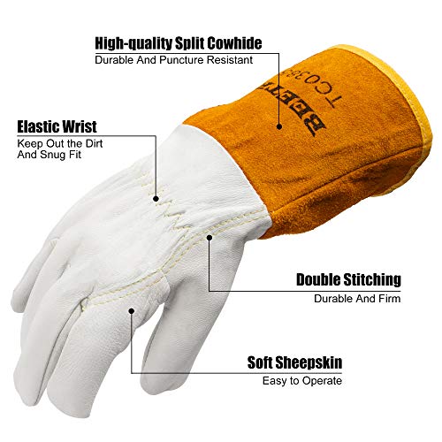 BEETRO Working Gloves 2 Pairs, Tig Welding Cowhide Split Leather, Heat/Fire Resistant BBQ/Warehouse/Heavy Duty/Animal Handling Glove, Extremely Soft and Flexible - size: 2 pairs